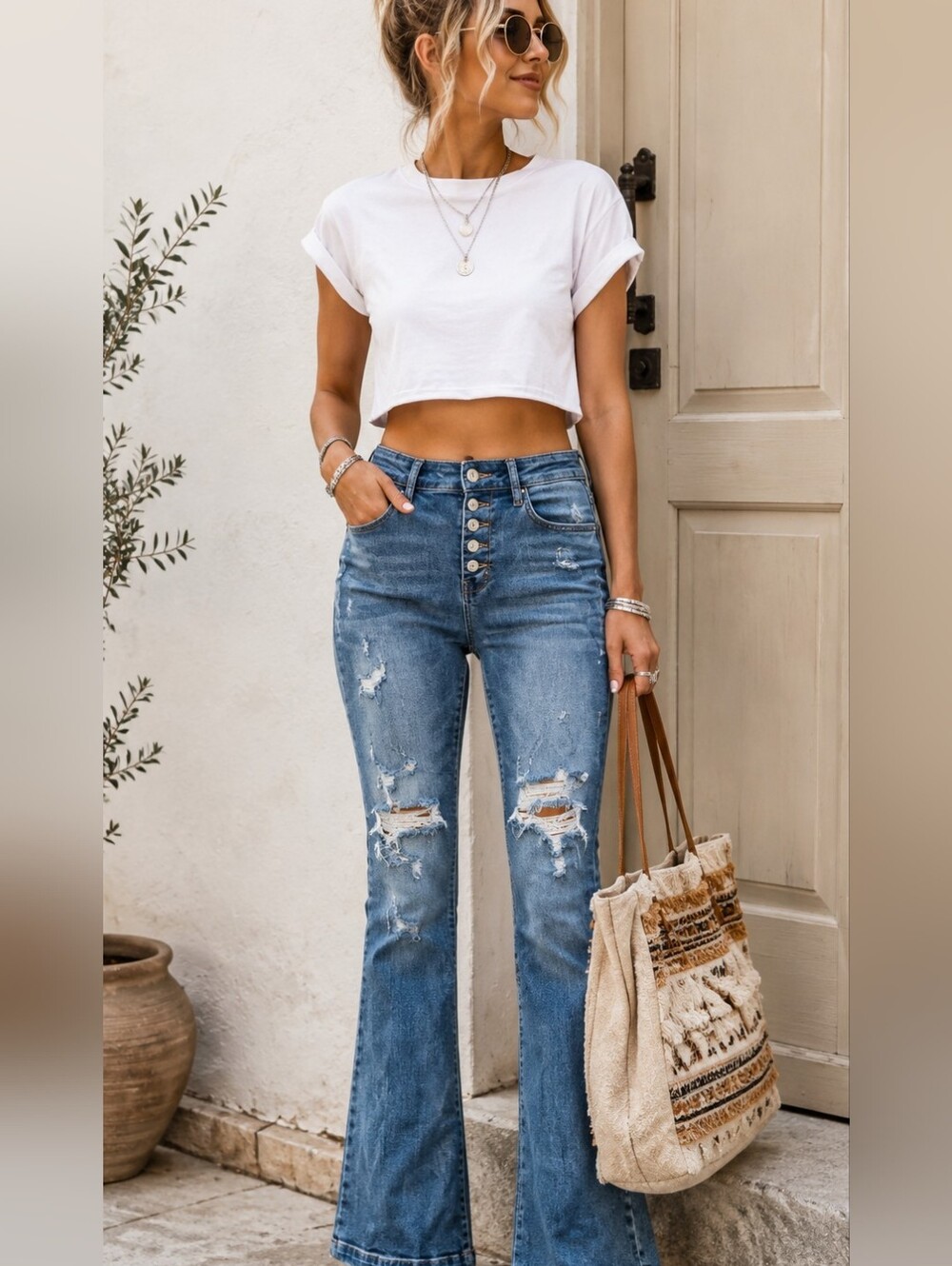 Judy Blue Trouser Flare Women’s Distressed Jeans - Blue 11/30